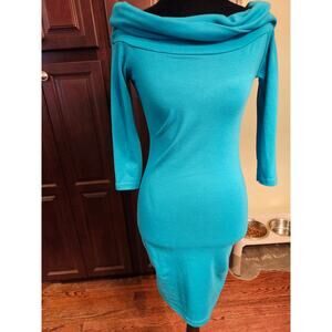 Vintage In Charge Blue Off The Shoulder Midi Dress 3/4 Sleeve bodycon Small